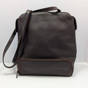 VTG Etienne Aigner Brown Leather Shoulder Bag Logo Zip Pocket Genuine Minimalist